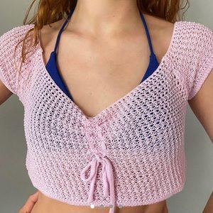 baby pink cropped knit swimsuit cover up💗